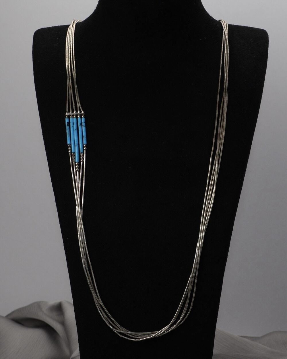 Vintage Navajo Sterling Silver 5 Strand Turquoise Necklace 16.5G / 26in